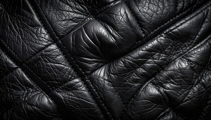 Naklejka premium Black quilted genuine leather texture background with deep shadows, luxury material, sophisticated pattern, automotive interior, upholstery, premium finish
