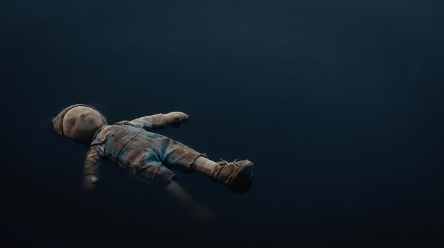 Floating Faceless Doll in Dark Water Symbolizing Trauma, Fear, and a Past That Still Haunts