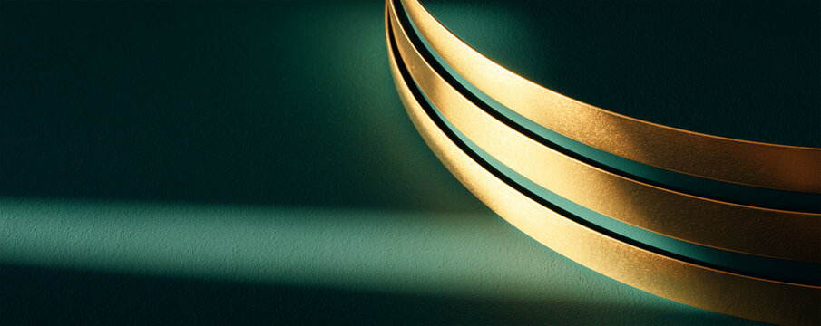 Elegant emerald backdrop with gold metallic frame casting soft layered shadow during daylight