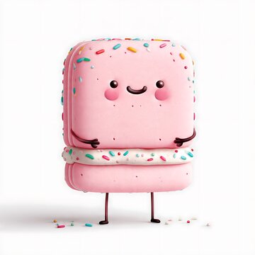 Cute pink cartoon piggy bank with smiling face and coin slot.