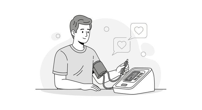Man using blood pressure monitor, heart health concept, digital device, medical checkup