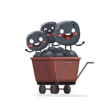 Cute cartoon raccoon pushing a red shopping cart with big eyes.