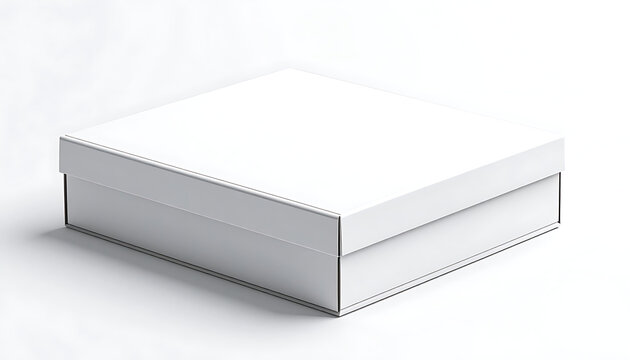 Blank white square gift box with lid on white background, perfect for product mockups and design.