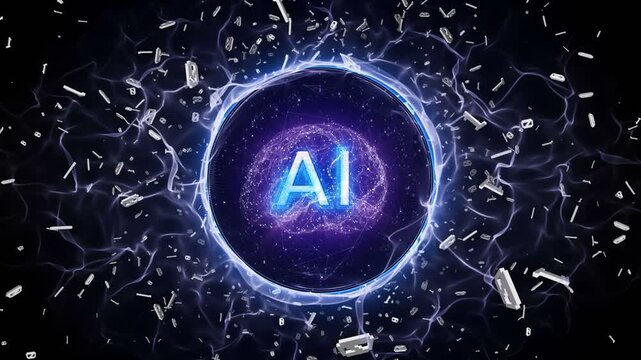 AI Text and Machine Learning Brain Animation, Background, Loop

