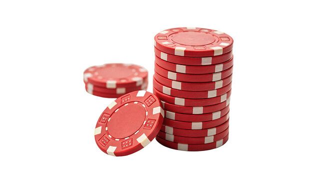 Red casino poker chips stack gambling entertainment tokens on transparent background