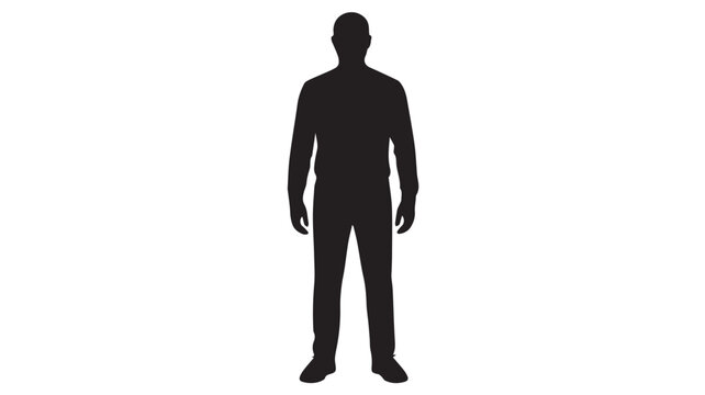 Full body man silhouette, standing male figure in casual clothing, black human outline vector, front view of an adult person isolated on white