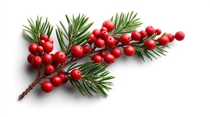 A sprig of evergreen with bright red berries, perfect for holiday decoration © GlimmerPixel