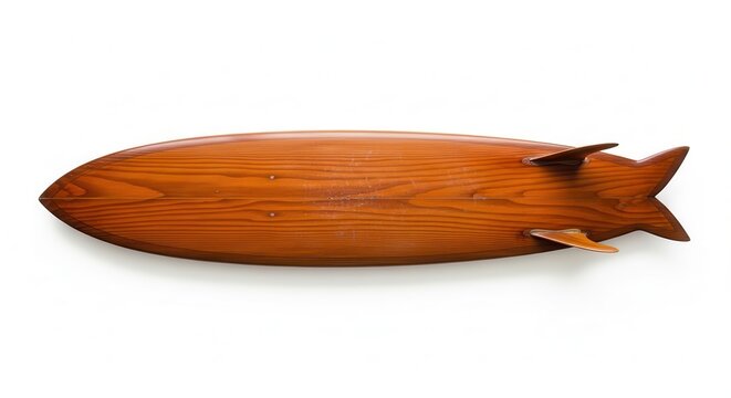 Classic Handmade Wooden Surfboard Isolated on White Background.