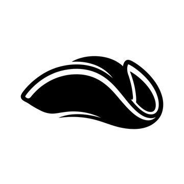Pirate Tricorne Hat Black and White Silhouette Vector Icon Isolated on White Background