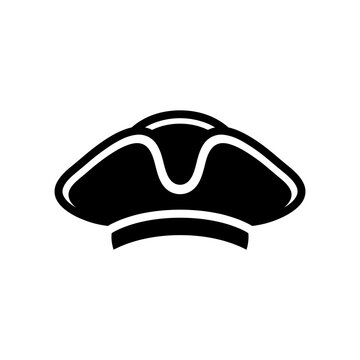Pirate Tricorne Hat Black and White Silhouette Vector Icon Isolated on White Background