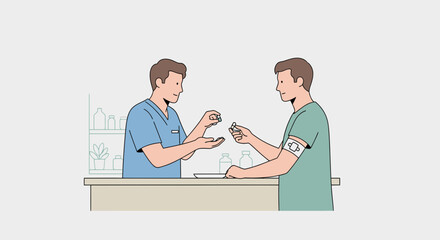 Obraz premium Doctor Giving Medicine To Patient - Medical Consultation and Pharmacy Scene