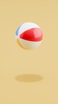 Floating Beach Ball Spinning on Yellow Background with Copy Space, Vertical Seamless Loop 3D Animation