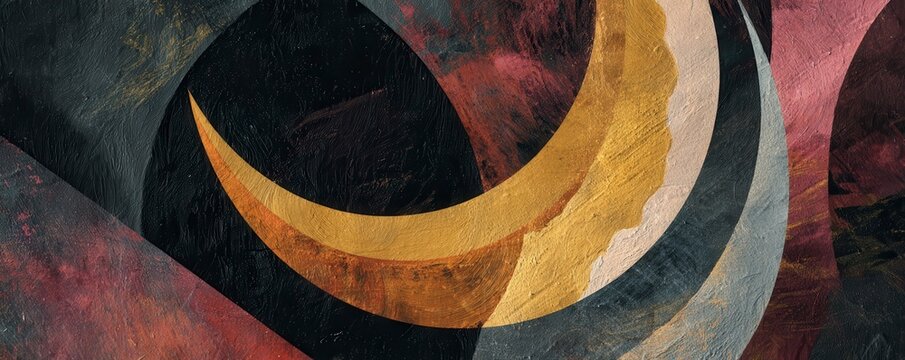 Abstract Art with Moon and Colorful Shapes