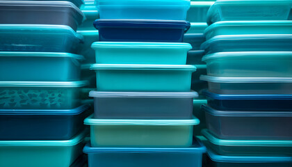 Obraz premium Stack of blue and teal plastic containers