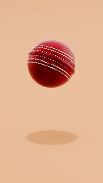 Floating Cricket Ball Spinning on Brown Background with Copy Space, Vertical Seamless Loop 3D Animation