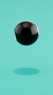 Floating Pool 8 Black Ball Spinning on Blue Background with Copy Space, Vertical Seamless Loop 3D Animation