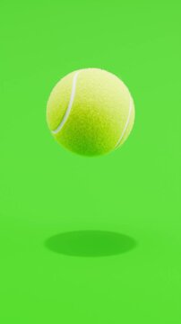Floating Tennis Ball Spinning on Green Background with Copy Space, Vertical Seamless Loop 3D Animation