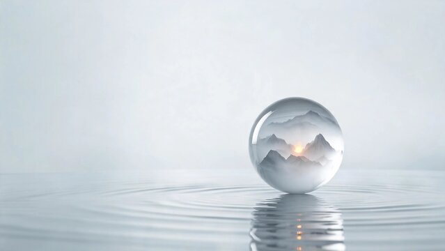Zen Glass Sphere with Mountain Reflection