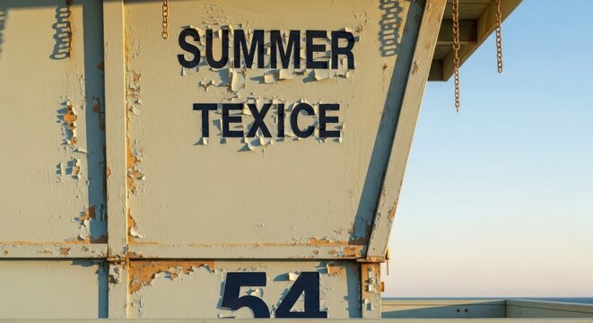 Weathered Summer Lifeguard Station 54 on a Sunny Beach Coastline