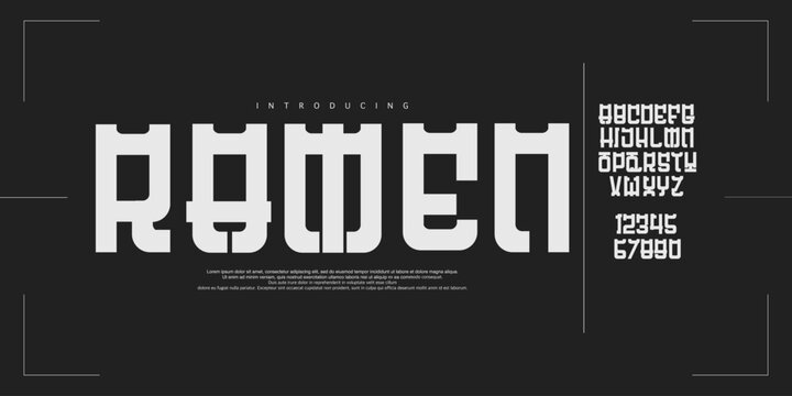 Ramen Font: An otentik Japanese display. Bold ethnic Asian font for sushi restaurant logos, food packaging, and Tokyo branding.