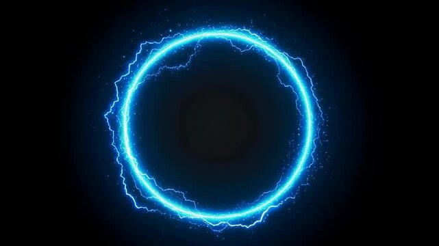 Glowing electric blue energy ring with sparks and lightning effects on dark background