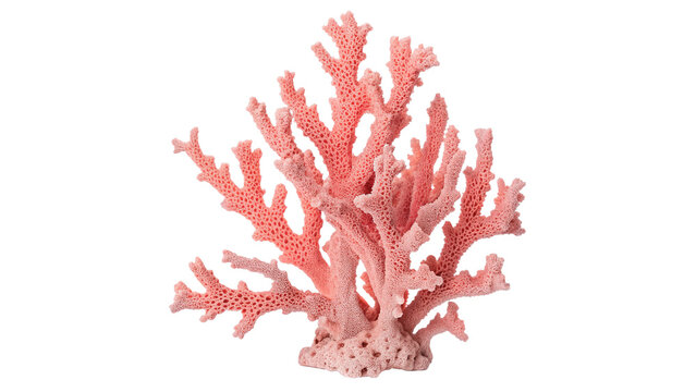 Natural red coral branch decorative sea marine life element on transparent background