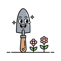 Fototapeta premium Cute cartoon gardener character holding watering can with plants.
