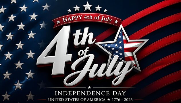 A patriotic Independence Day graphic with a dark blue background featuring white stars and red stripes inspired by the American flag, bold central text &lsquo;4th of July&rsquo; with decorative stars and a star