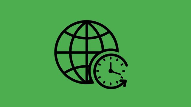 Black outline global time icon for schedule, timezone, and communication concept
