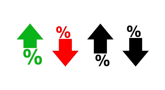 Four directional percentage green red black arrows up down