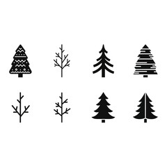 Obraz premium Christmas tree icon set, silhouette, white background
