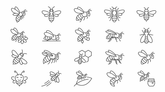 Minimalist bee line icon set and collection vector illustration