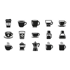 Obraz premium Coffee cup icon set, black silhouette, white background