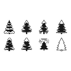 Obraz premium Christmas Tree icon set, black silhouette and outline, white background, vector Illustration