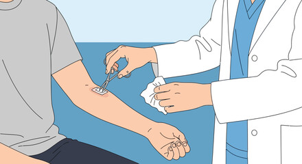 Obraz premium Doctor applying bandage to patient's arm, medical procedure, healthcare concept