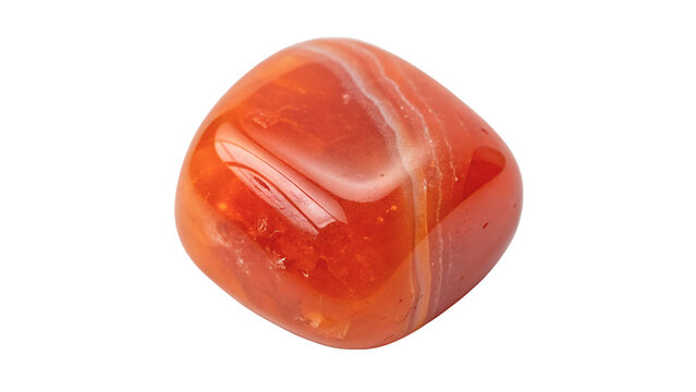 Natural orange carnelian gemstone polished mineral crystal piece on transparent background