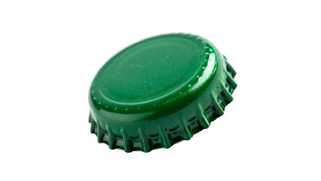 Green metallic bottle cap beer soda container closure on transparent background