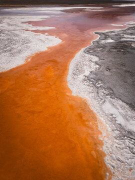 Aerial view of colorful mineral salt flats