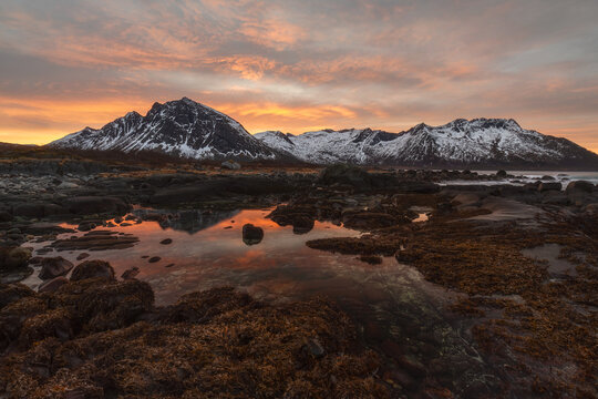 Winter sunset in Ballesvika, Senja, Norway