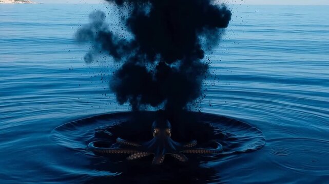 Ink Cloud Poetic - Octopus Defensive Display in Dark Ocean Depths