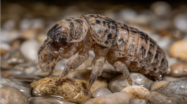 Caddisfly Larva in Sand Case on Pebbles