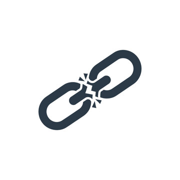 A dark blue icon depicting a broken chain link, symbolizing disconnection or a failed connection.