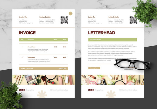 Beige And Green Invoice Letterhead