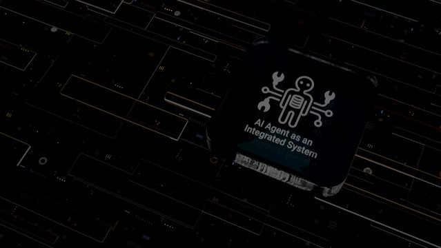 Humanoid AI Agent Integrated System Circuit Board Concept Artificial Intelligence Automation Cybersecurity Data Processing Future Technology Network