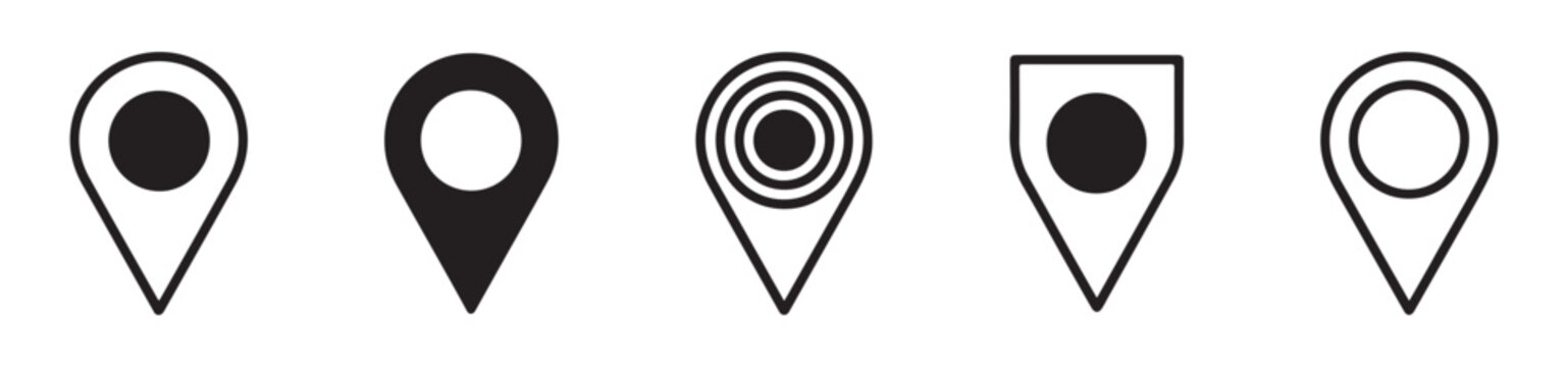 Set of black location pin icons. gps pointer symbol collection. navigation map sign. vector illustration.