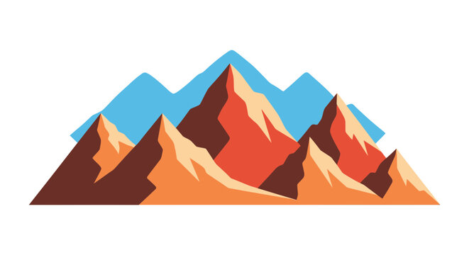 Stylized illustration of rugged mountain peaks with sharp angles and vibrant color gradients, suggesting a dramatic natural landscape.