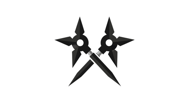 Two black shuriken, also known as throwing stars, are crossed in the center of the image.