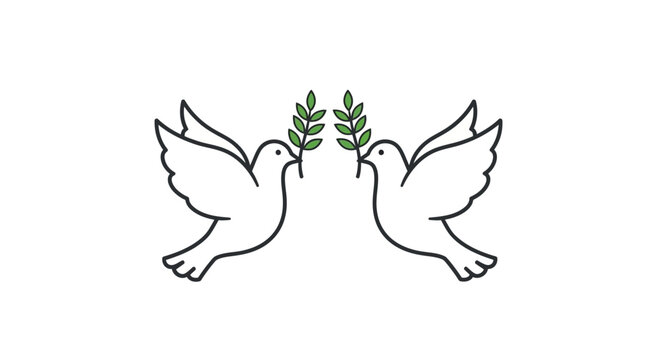 Two white doves with green olive branches in their beaks, symbolizing peace and harmony.