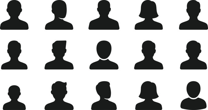 User profile avatar silhouette icon set vector illustration featuring diverse male and female default placeholders for web business team and account interface design