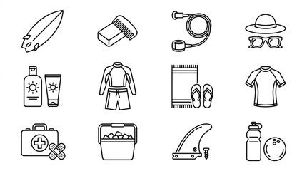 Fototapeta premium Beach and Outdoor Essentials Icon Set